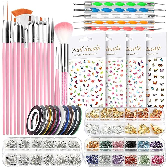Nail Art Brushes, Nail Dotting Tools, Nail Dust Brush, Teenitor Nail Art Kit for beginners, Butte... | Amazon (US)