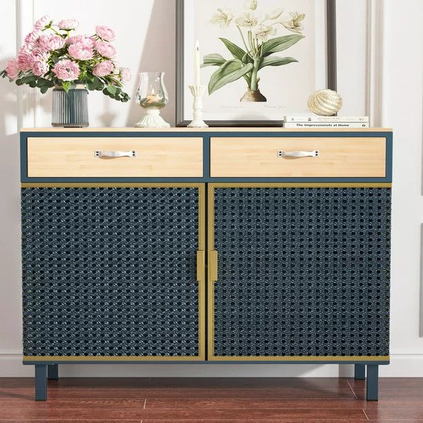 Credenzas and Sideboards, Buffet Cabinet with 2 Drawers and Cabinet, Made of Iron and Carbonized ... | Walmart (US)