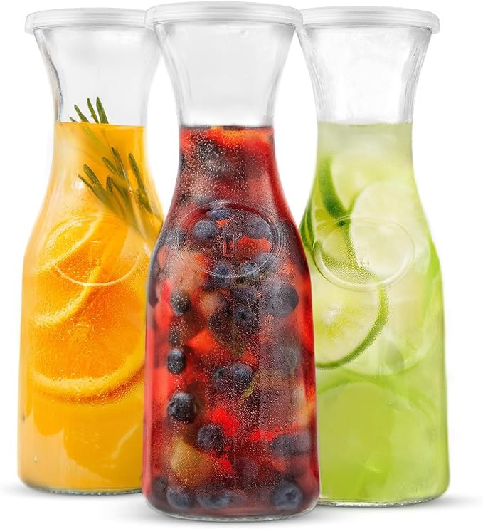 KooK Glass Carafe, Mimosa Bar Supplies, Carafe Pitchers with Lid, Set of 3, Glass Water Pitcher, ... | Amazon (US)