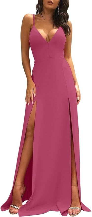 TOB Women's Sexy Sleeveless Spaghetti Strap Backless Split Cocktail Long Dress | Amazon (US)