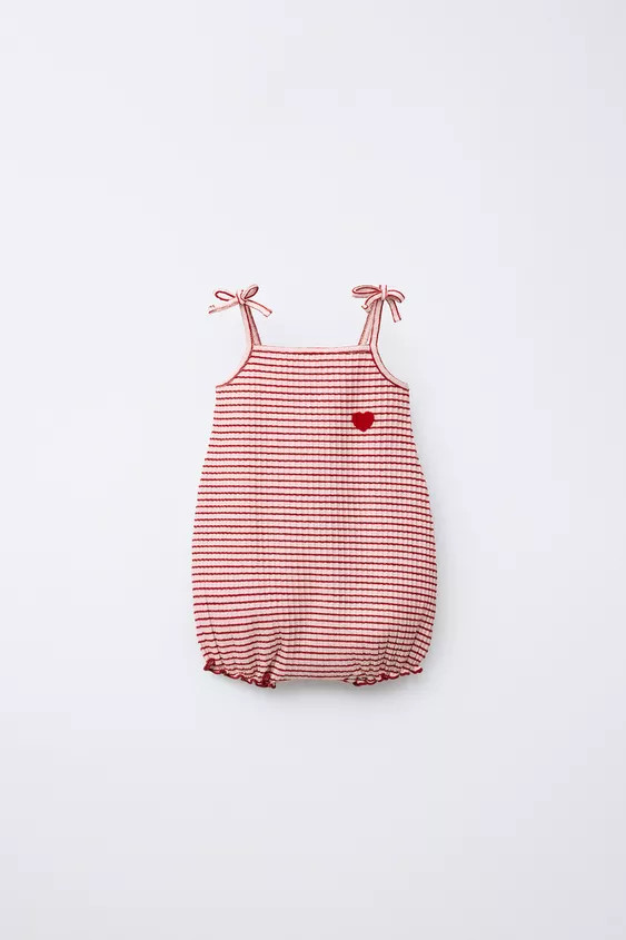 STRIPED FLOCKED HEART ROMPER | Zara US