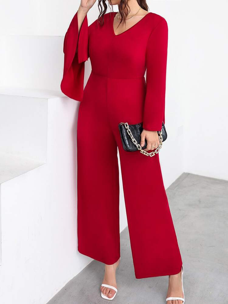 Plus Solid Split Sleeve Jumpsuit | SHEIN