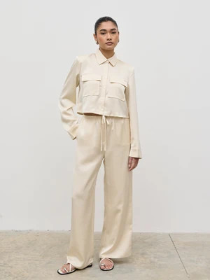 Breya Satin Drawstring Trousers - Oyster | Pretty Lavish (UK)