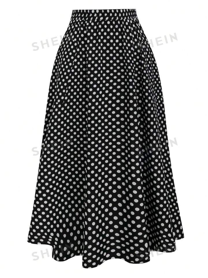 SHEIN LUNE Plus Size Polka Dot Printed Loose Skirt With Pockets | SHEIN