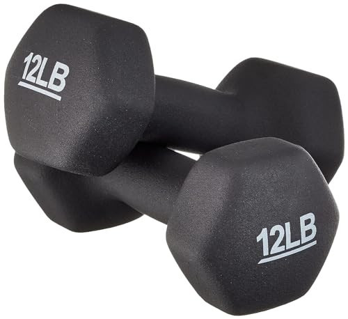 Amazon Basics Neoprene Dumbbell Hand Weights, 12 Pounds, Pair, Black | Amazon (US)