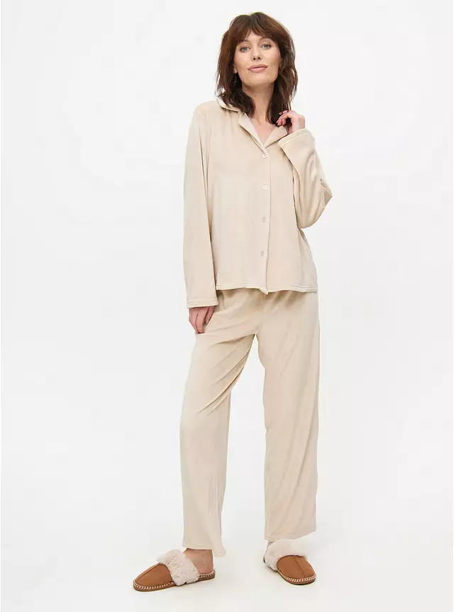 Buy Beige Velour Traditional Long Sleeve Pyjamas  XL | Pyjamas | Tu | Tu Clothing