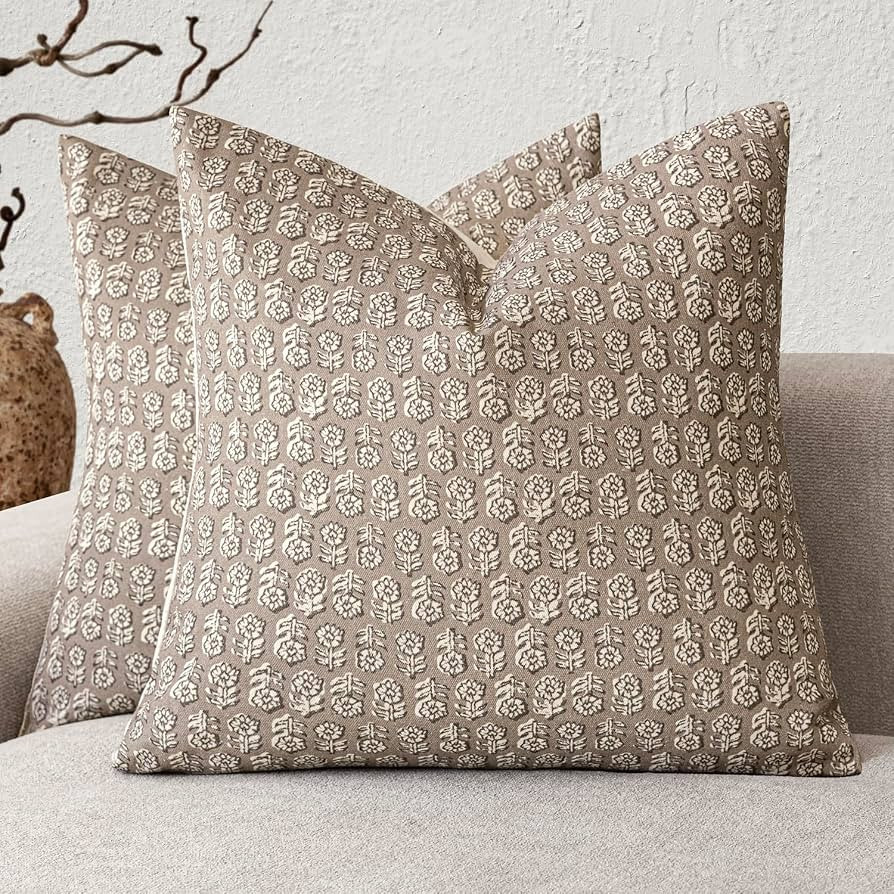 Foindtower Decorative Floral Print Throw Pillow Covers 20\u00d720 Inch,Tan Taupe | Amazon (US)