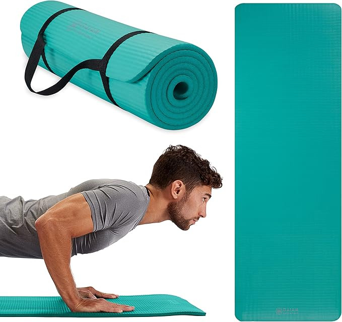 Gaiam Essentials Thick and Thin Yoga Mat Fitness & Exercise Mat with Easy-Cinch Carrier Strap | Amazon (US)
