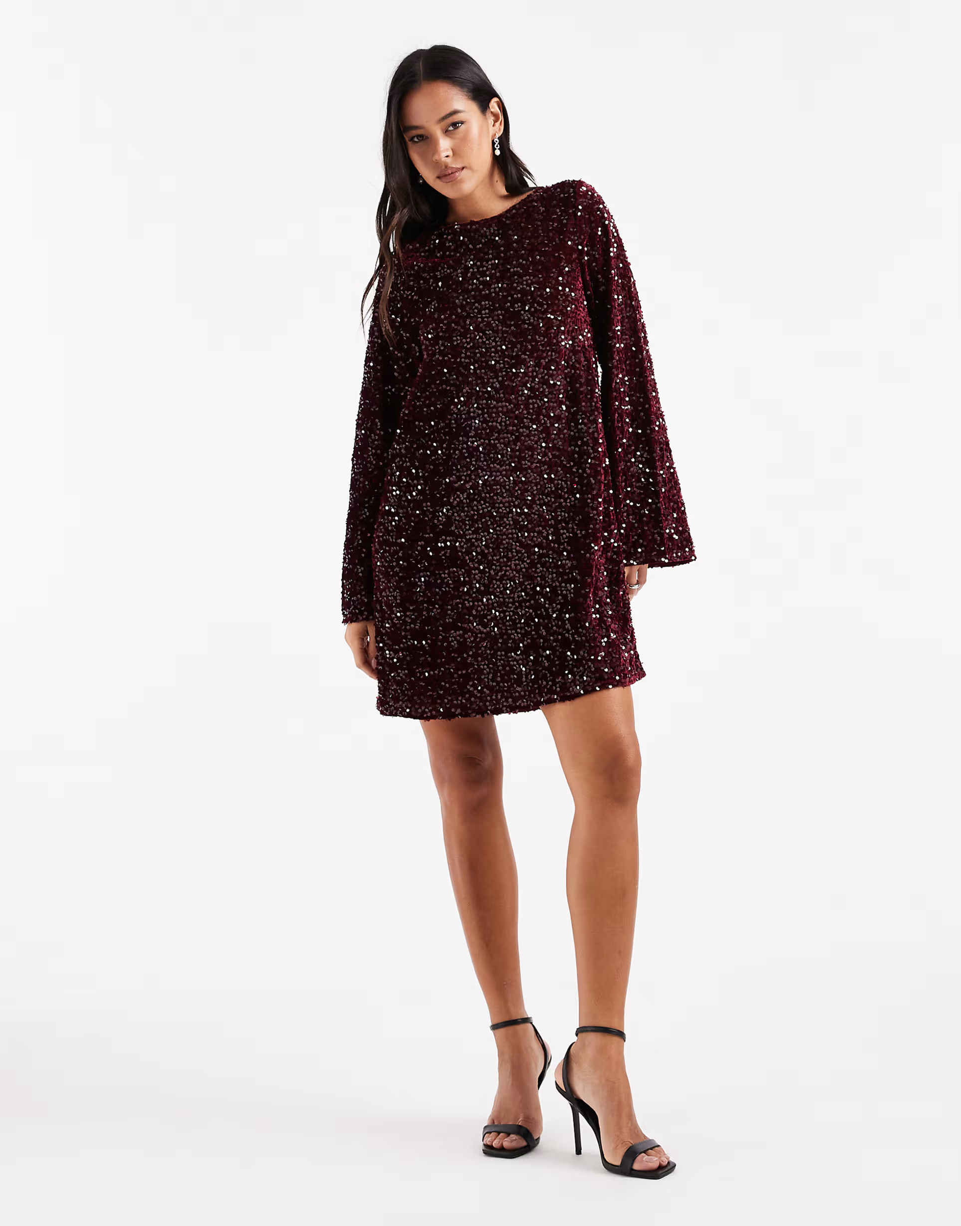 Pieces sequin mini dress with ribbon bow back in burgundy | ASOS | ASOS (Global)