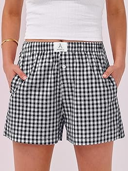 ANRABESS Boxer Shorts for Women Gingham Pajama 2025 Summer Casual Lounge Sleep Plaid Shorts Y2K B... | Amazon (US)