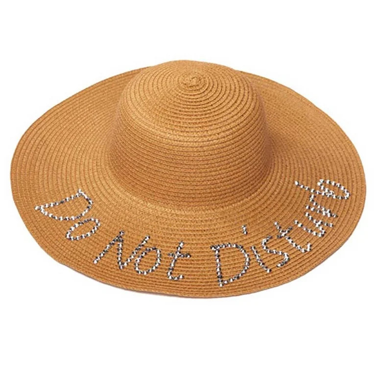 Womens Do Not Disturb Sequined Wide Brim Sun Hat - Natural | Walmart (US)