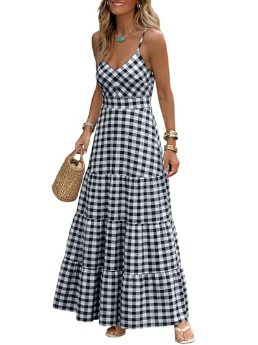 Caracilia Summer Maxi Dresses for Women Spaghetti Strap Back Smocked A Line V Neck Casual Long Dr... | Amazon (US)
