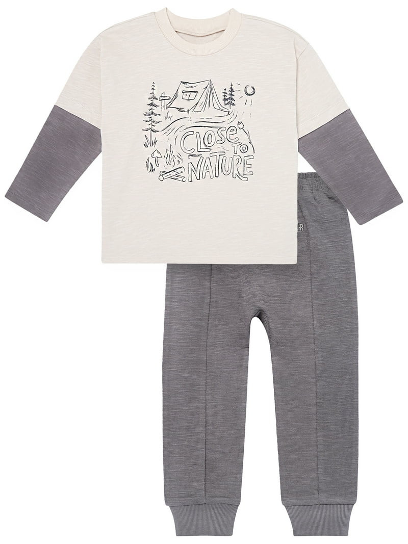 Modern Moments by Gerber Toddler Boy Organic Graphic Tee and Pant Outfit Set, Sizes 12 Months - 5... | Walmart (US)