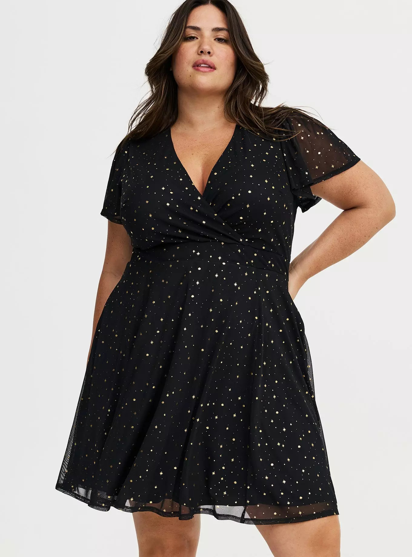 Flutter Sleeve Surplice Mini Dress | Torrid (US & Canada)