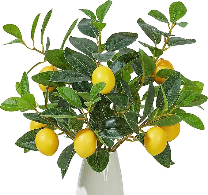 3 Pcs Artificial Lemons Tree Branches - Faux Greenery Stems Realistic Lemon Branch with Lifelike ... | Amazon (US)