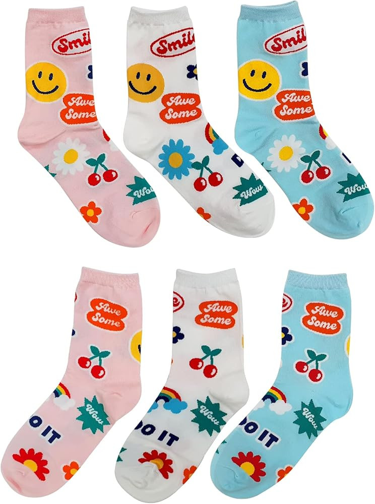 CUTIE MANGO Women's Daily Fashion Crew Socks, Cute & Lovely Smile Sticker Pattern Happy Smiley Fa... | Amazon (US)