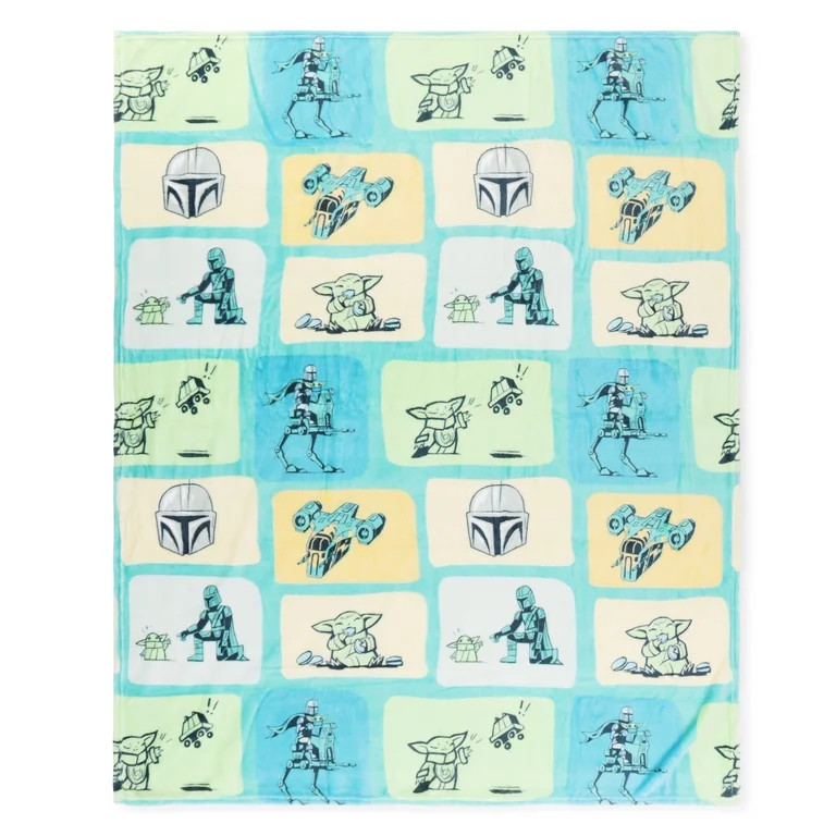 Star Wars Mandalorian Colorblock Kids Throw Blanket, Polyester Silk Touch, Blue Green and Yellow,... | Walmart (US)