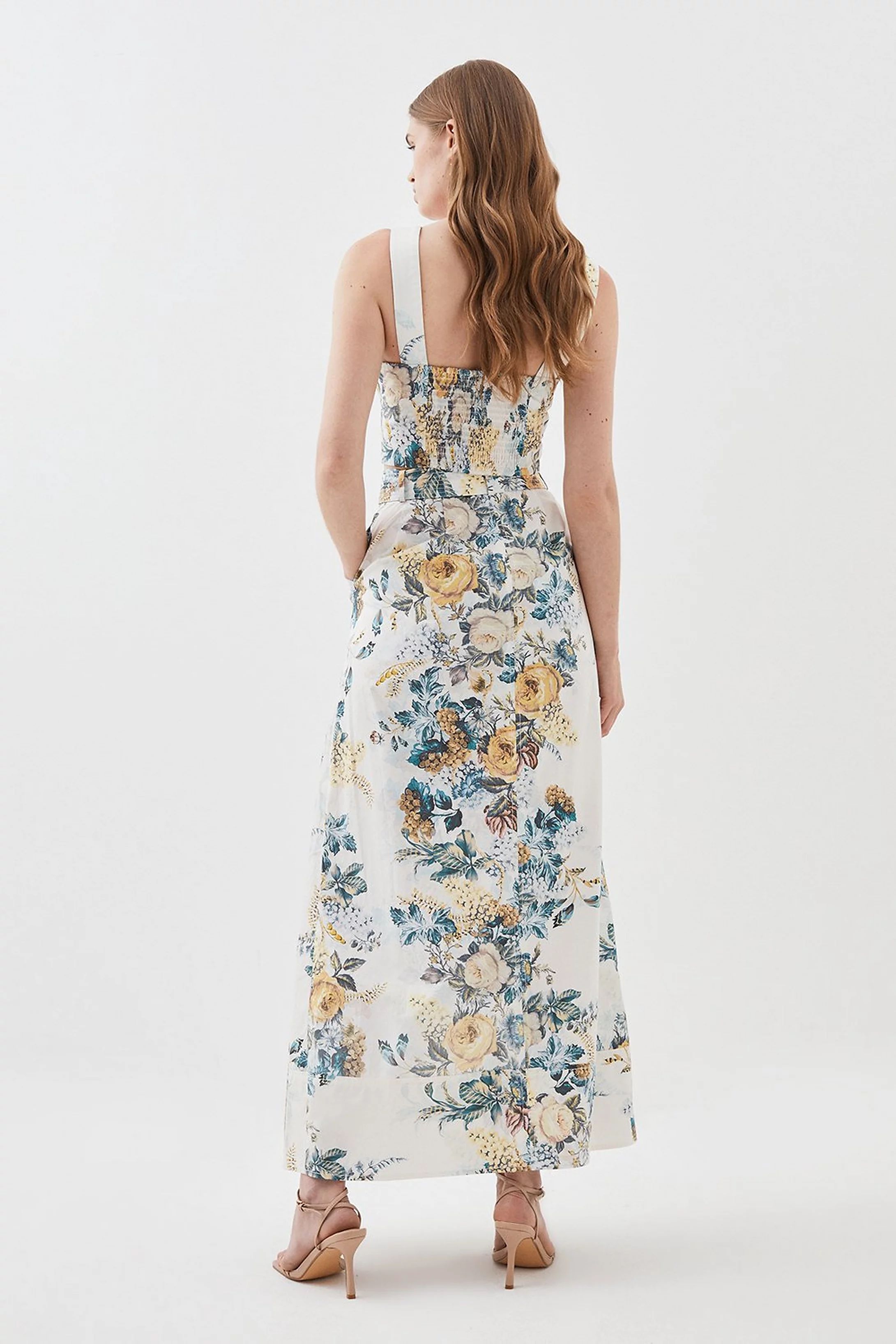 Trailing Floral Cotton Sateen Maxi Skirt | Karen Millen UK + IE + DE + NL