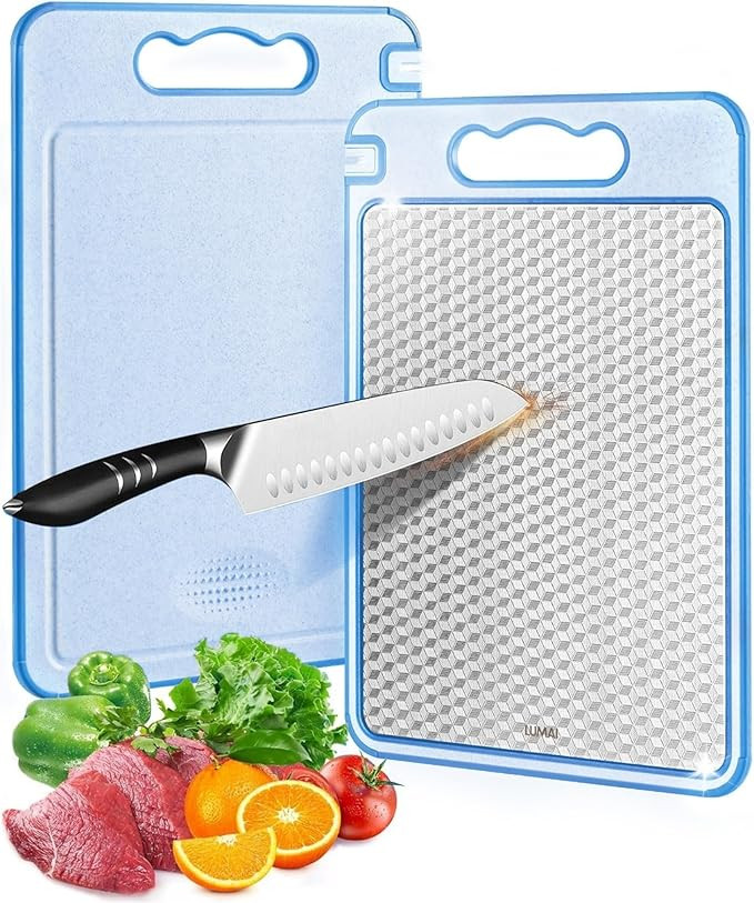 LUMAI Blue Stainless Steel Cutting Board for Raw Meat & PP Wheat Straw for Fruits, Veggies & Brea... | Amazon (US)