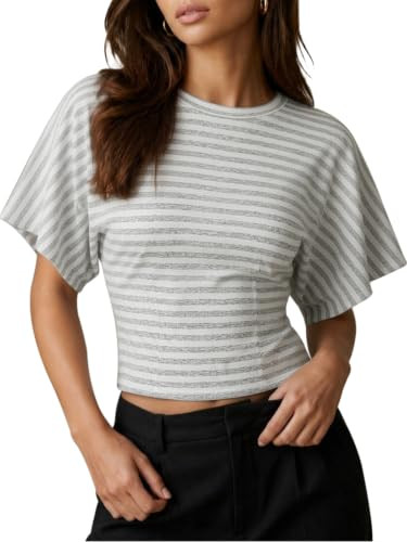 CHYRII Womens Summer Tops Lyocell Striped Batwing Short Sleeve T Shirts | Amazon (US)