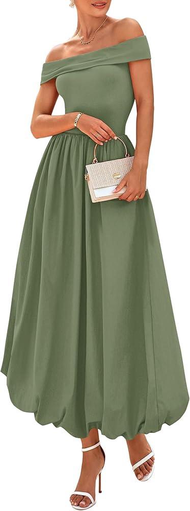 PRETTYGARDEN Womens Summer Off Shoulder Sleeveless Midi Dress Cocktail A Line Flowy Wedding Guest... | Amazon (US)