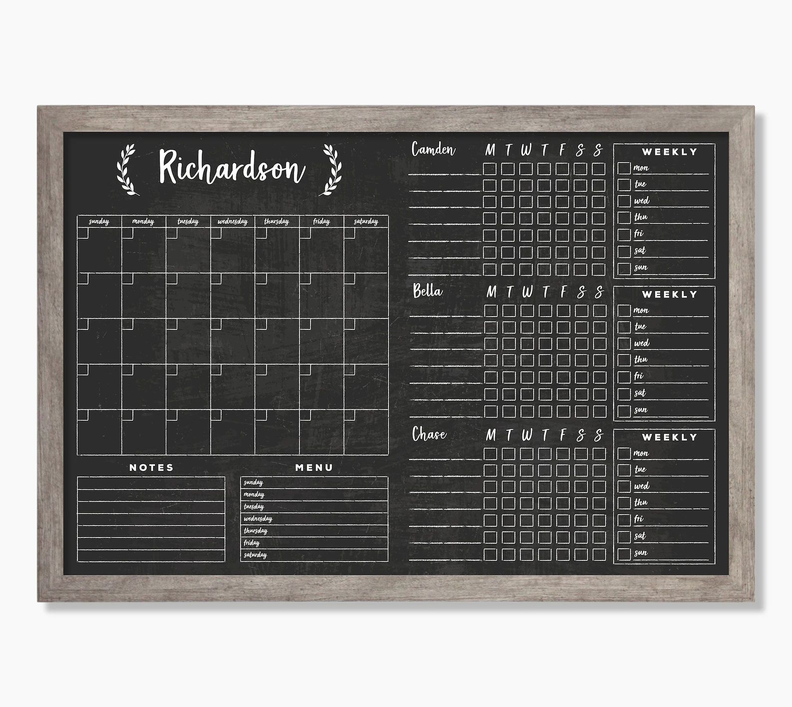 Command Center LARGE Chalkboard Calendar - Dry erase calendar - Framed calendar #24159 | Etsy (US)