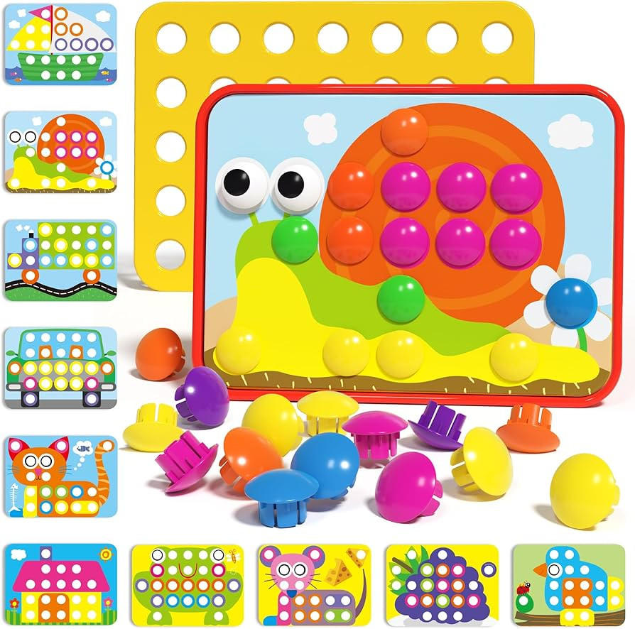 AMOSTING Button Art Toy – Educational Color Matching Mosaic Pegboard Sensory Learning Activity ... | Amazon (US)