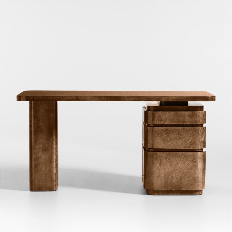 Greye 60" Ash Brown Burl Wood Desk with Swivel Drawers | Crate & Barrel | Crate & Barrel