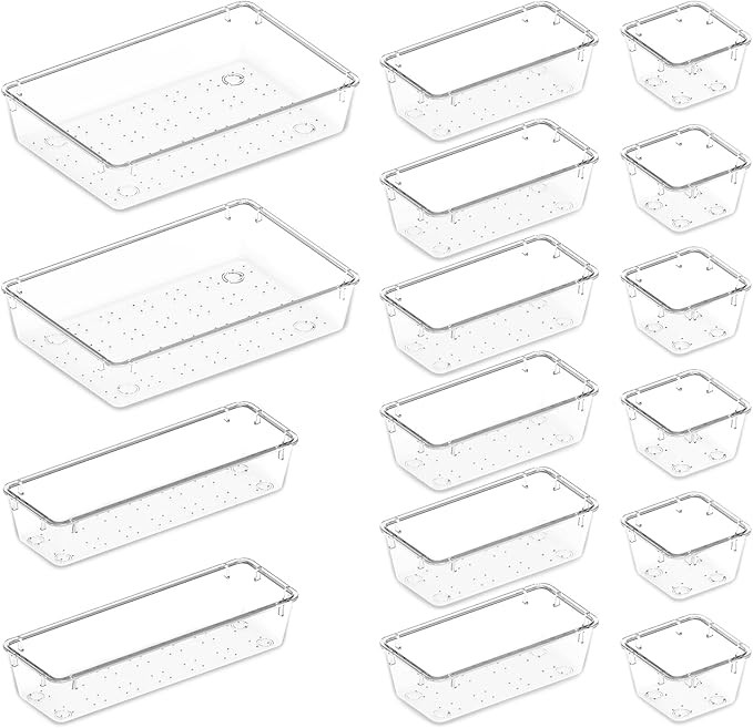 Lifewit 16 PCs Schubladen Organizer Set Clear Plastic Desk -Trennschulenschaltzahl Aufbewahrungsb... | Amazon (DE)