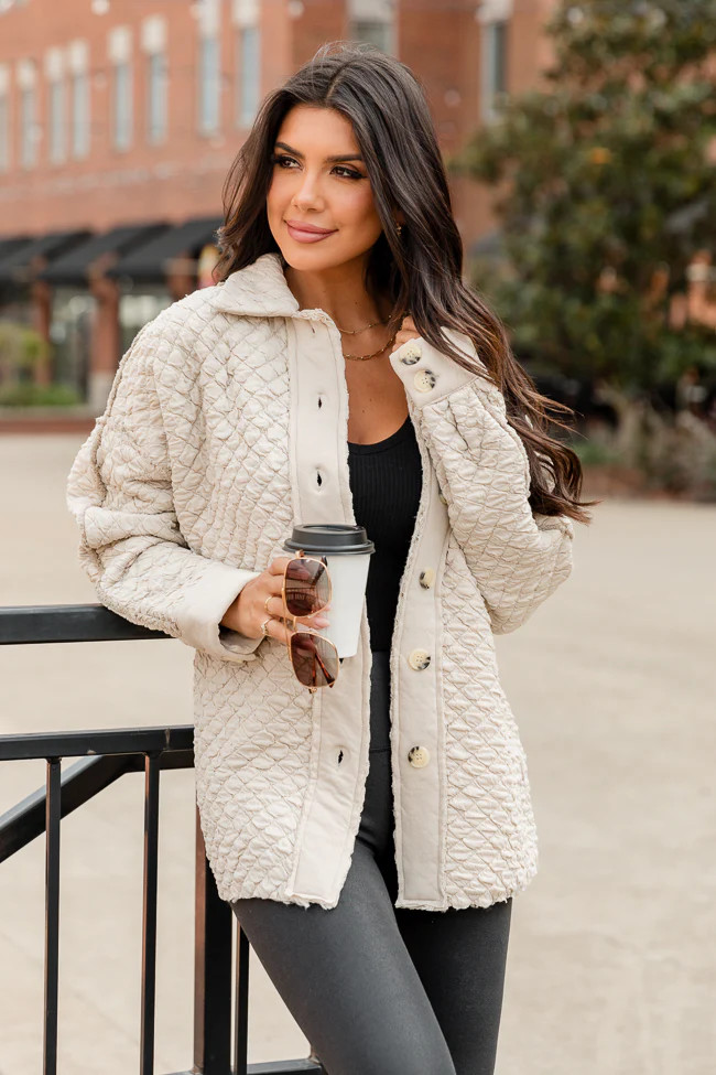 Just Warming Up Beige Quilted Shacket | Pink Lily