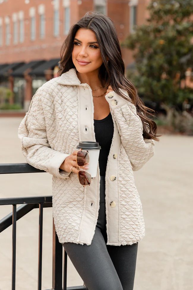 Just Warming Up Beige Quilted Shacket | Pink Lily