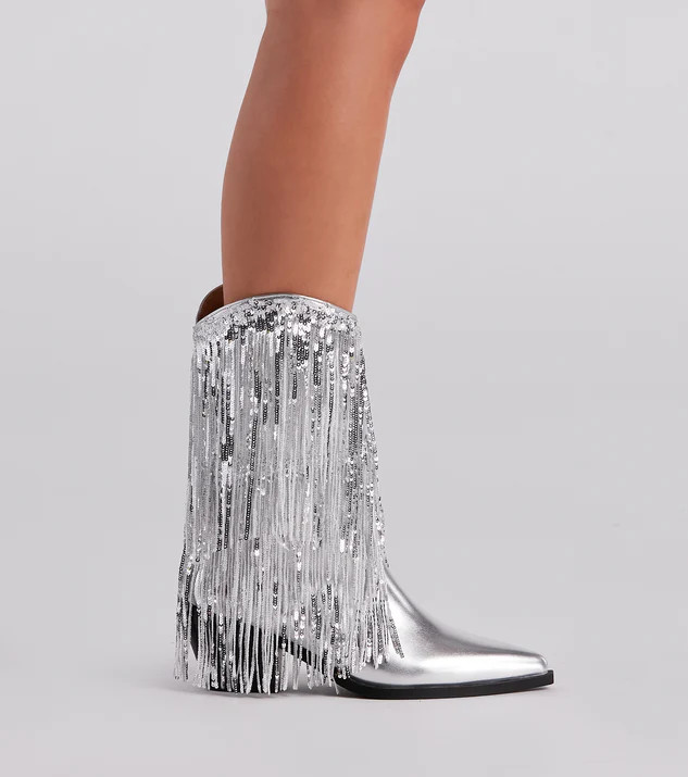 Sparkly Vibes Metallic Fringe Cowboy Boots | Windsor Stores