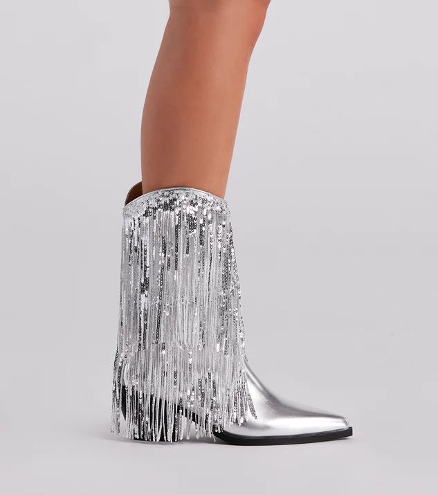 Sparkly Vibes Metallic Fringe Cowboy Boots | Windsor Stores