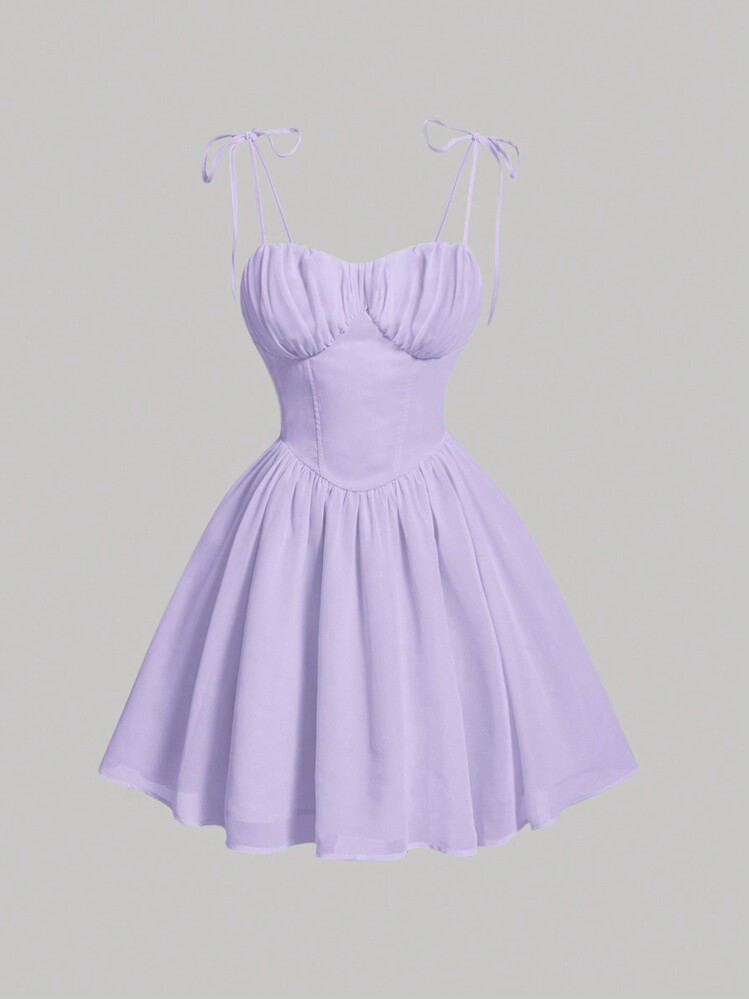 SHEIN MOD Solid Knot Shoulder Ruched Bust Milkmaid Cami Dress,Pastel Dresses For Women,Lavender Dress | SHEIN