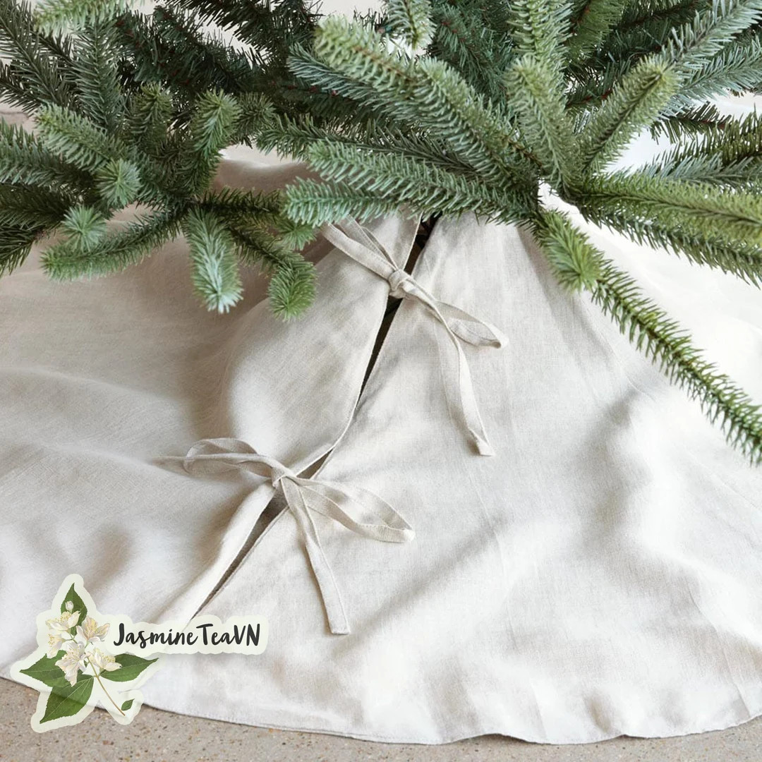 Christmas Tree Skirt From Pure Linen Farmhouse Tree Skirt - Etsy | Etsy (US)