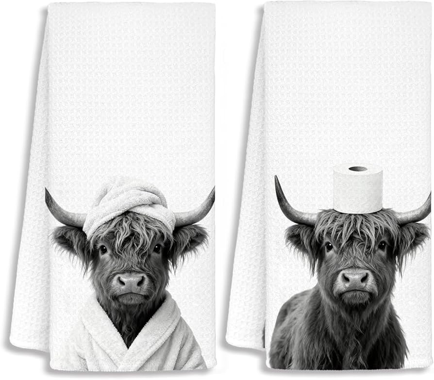 SJDFCSA Funny Highland Cow Hand Towels, Highland Cow Bathroom Decor, Rustic Farmhouse Western Far... | Amazon (US)