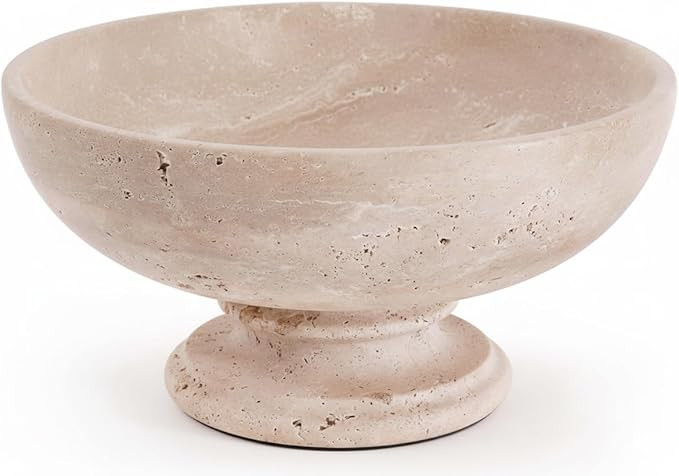 Marble Fruit Bowl for Kitchen Counter 10 Inch Travertine Serving Bowls for Dining Tables Centerpi... | Amazon (US)