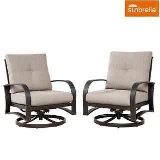Swivel Aluminum Outdoor Lounge Chair with Beige Sunbrella Cushions (2-Pack) | The Home Depot