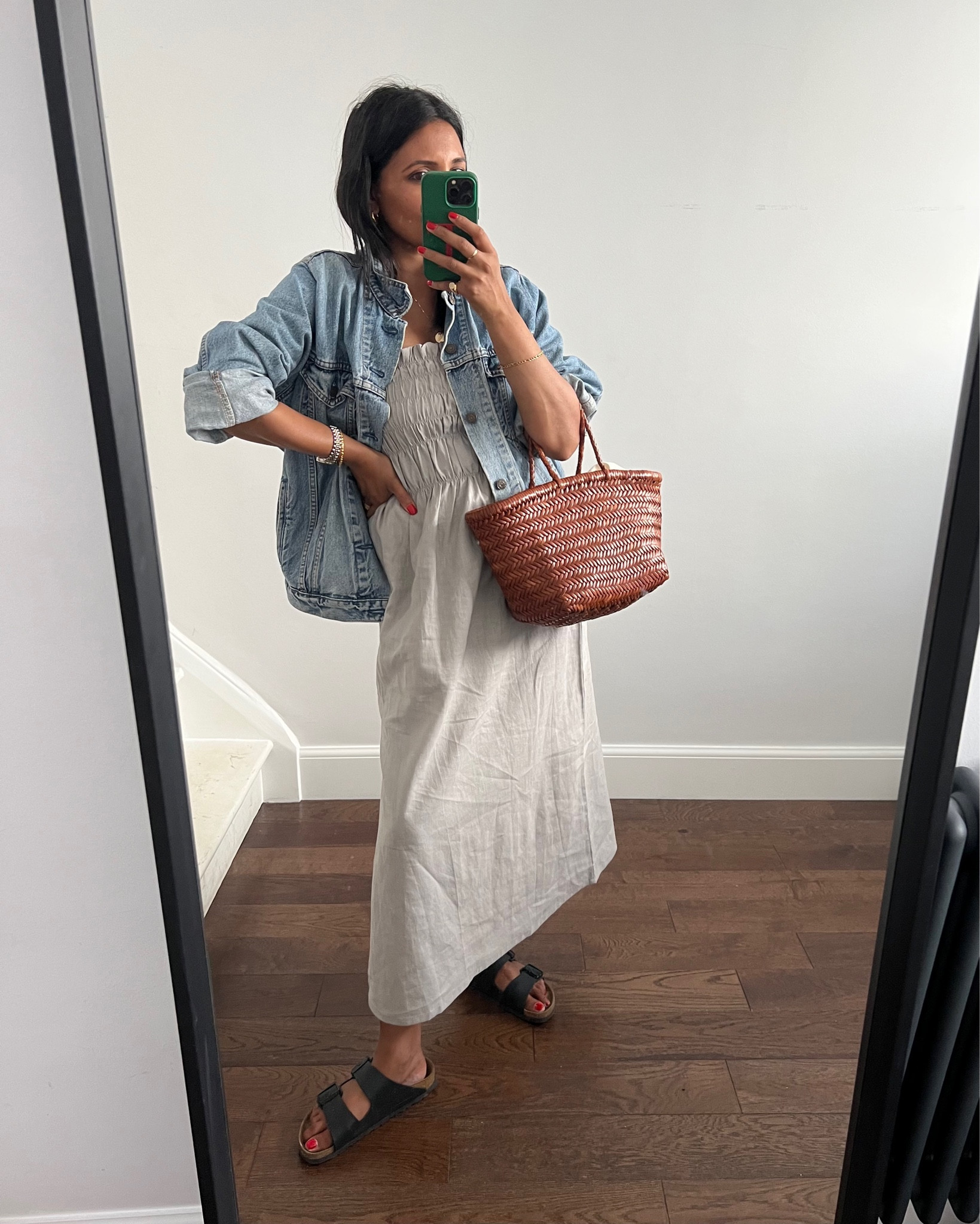 White maxi dress, maxi dress, Shirred dress, bandeau dress, white dress, elasticated dress, denim jacket, oversized denim jacket, light wash denim jacket, black Birkenstocks, black sandals, buckle sandals, brown bag, straw bag, Levi’s, Weekday, & Other Stories, Nobody’s Child, My Theresa

#LTKSeasonal #LTKeurope #LTKstyletip