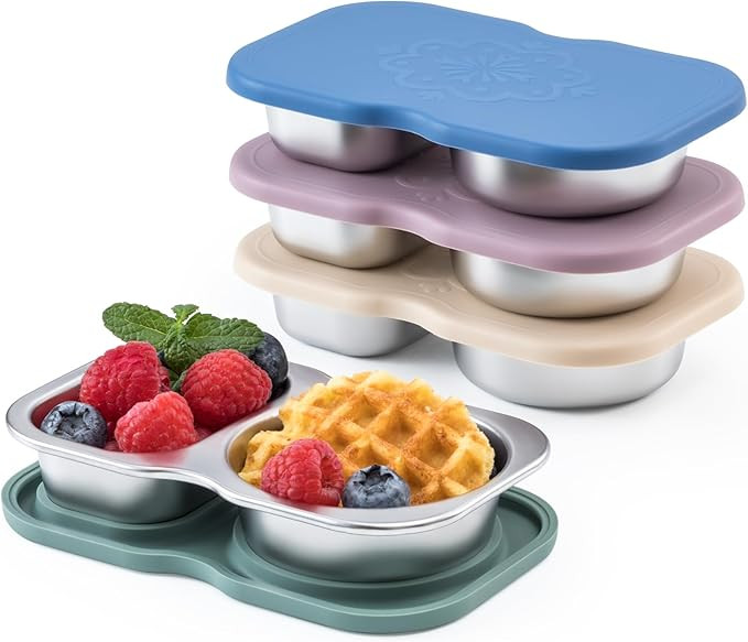 VITEVER 4 Pack Small Stainless Steel 2-Compartment Snack Containers with Lids, Reusable Snack Pac... | Amazon (US)