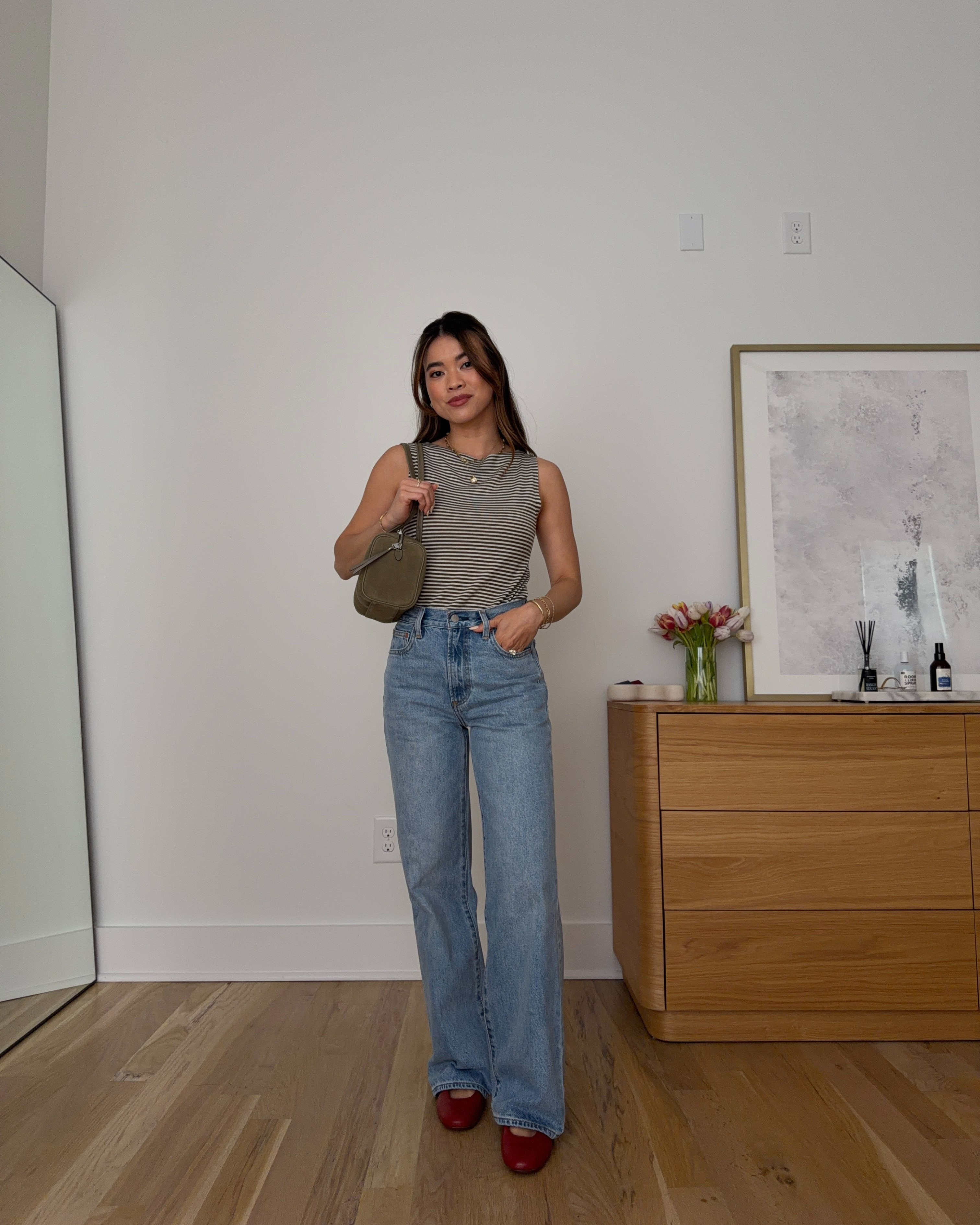 Sizing info: 
•Top size XS
•Jeans size 24 short in 7 Yrs Bleu Taboo 

petite fashion, get dressed with me, outfit inspiration, ootd, nashville outfit, Nashville influencer, petite style, vacation style, casual outfits, mom style, petite pants, spring outfits, spring outfit info, spring pants, spring outfit idea, spring top, spring bag, spring shoes, spring jeans, aritzia jeans, wide leg jeans, striped tank 
@Aritzia 
 @Madewell 

#LTKPetite #LTKootd #LTKSeasonal