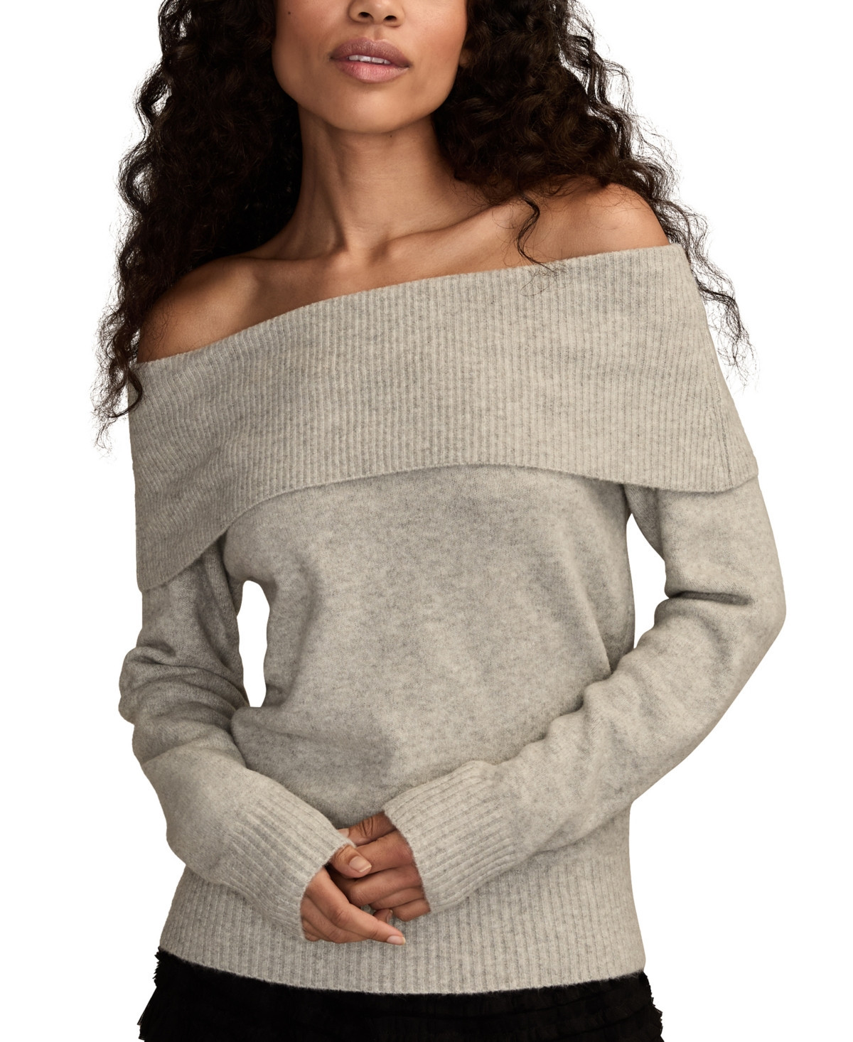 Lucky Brand Women's Cloud Off The Shoulder Pull On Sweater - Light Heather Grey | Macy's