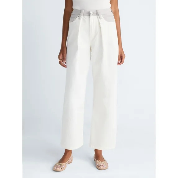 Scoop Women's and Women's Plus Mid-Rise Colorblock Wide Leg Jeans, Available in Short, Reg, and L... | Walmart (US)