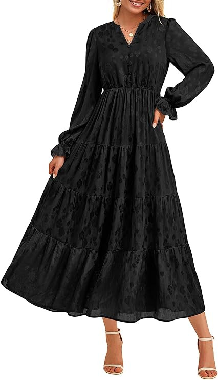 KIRUNDO Fall Wedding Guest Dresses Women 2025 Maxi Long Sleeve Holiday Party Winter Elegant Ruffl... | Amazon (US)