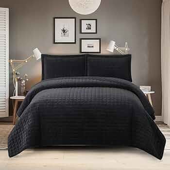 Royal Hotel Bedding Plush Velvet King Size Quilt, Velvet Black 110x96 Inches Coverlet 3pc Set, Ov... | Amazon (US)