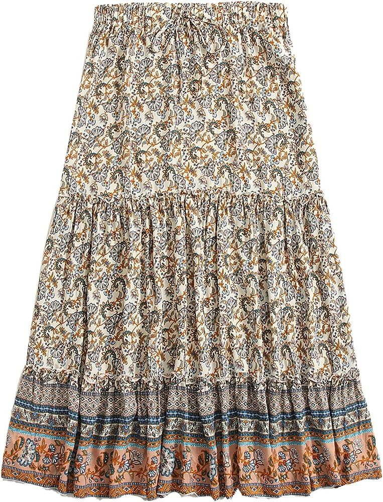 Milumia Women's Boho Vintage Floral Print Tie Waist A Line Maxi Skirts | Amazon (US)