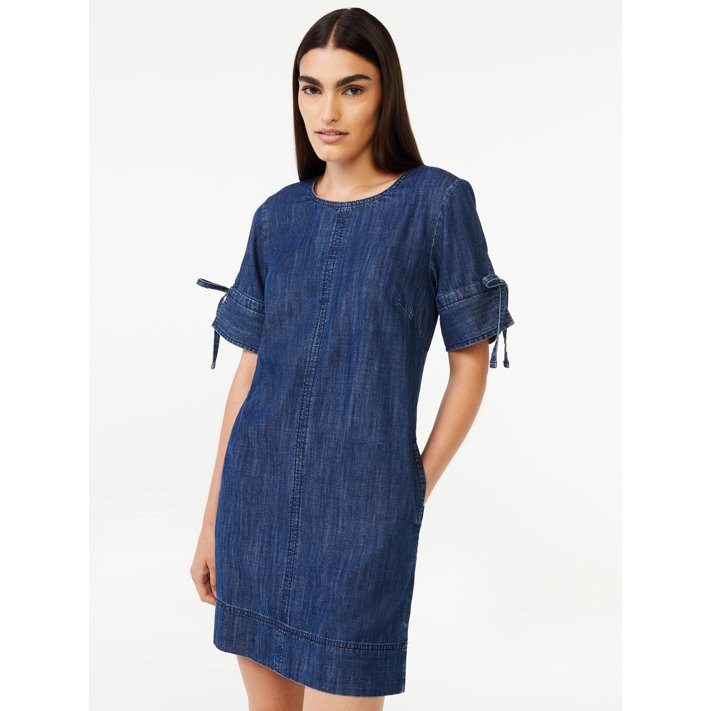 Free Assembly Women's Tie Sleeve Denim Mini Dress - Walmart.com | Walmart (US)