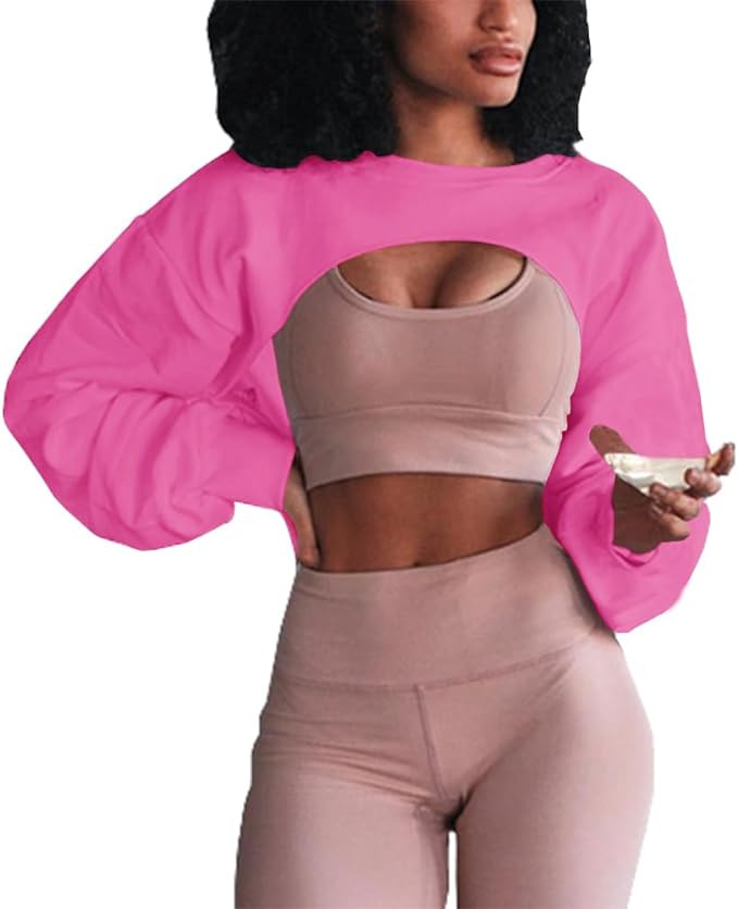 Artfish Women's Crewneck Long Sleeve Crop Tops Workout Gym Casual Cut-out Loose Cropped Sweatshir... | Amazon (US)