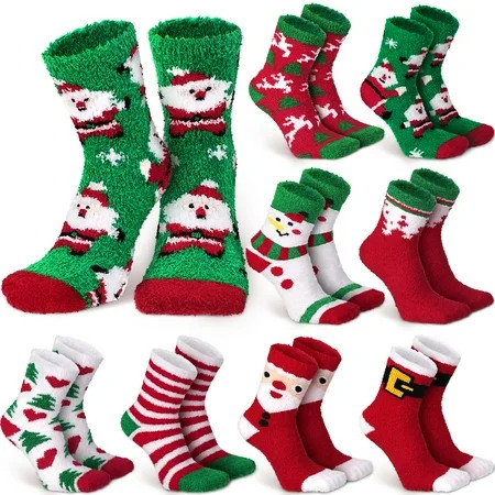 Ayieyill Christmas Fuzzy Socks for Women, 8 Pairs Slipper Socks Women, Winter Warm Soft Fluffy Socks Christmas Socks for Women | Walmart (US)