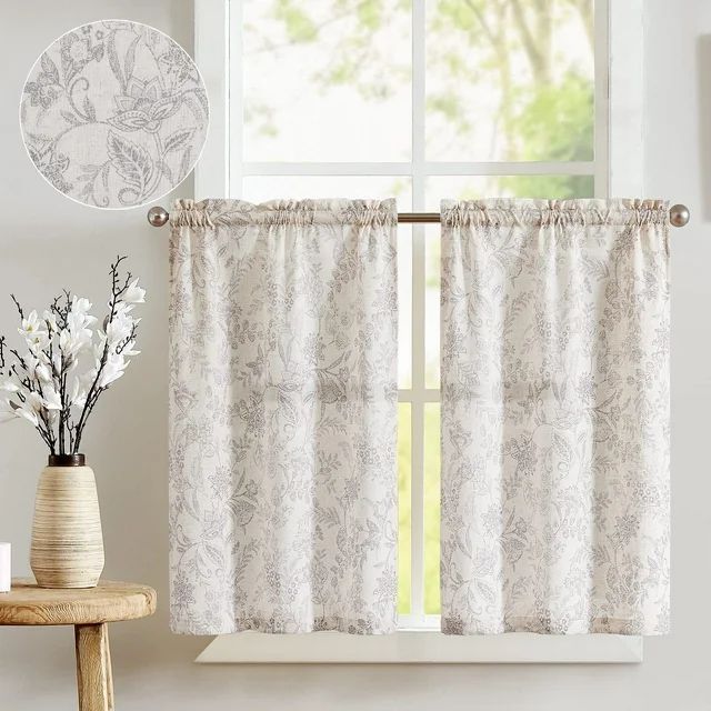 Curtainking Linen Kitchen Curtains 26x36 inch Farmhouse Floral Print Rod Pocket Curtains Cafe Cur... | Walmart (US)